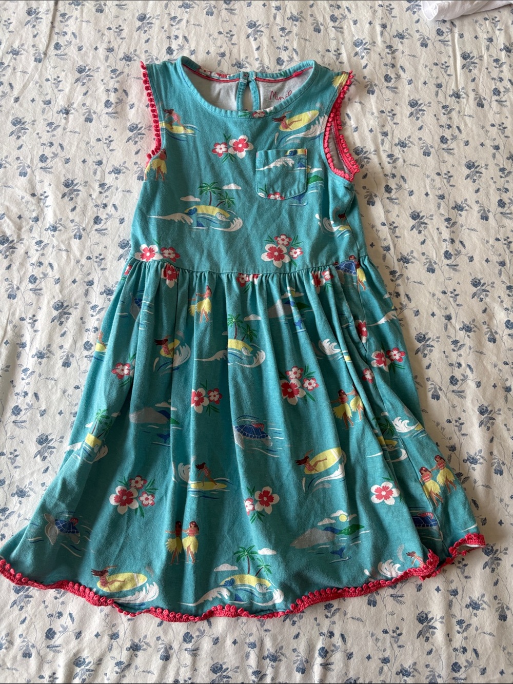 Mini Boden Kids Teal Tropical Floral Sleeveless Dress